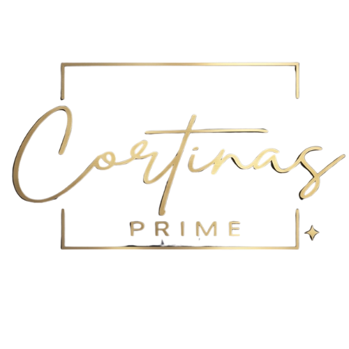 Logotipo oficial da Cortinas Prime em tom dourado com moldura geométrica.